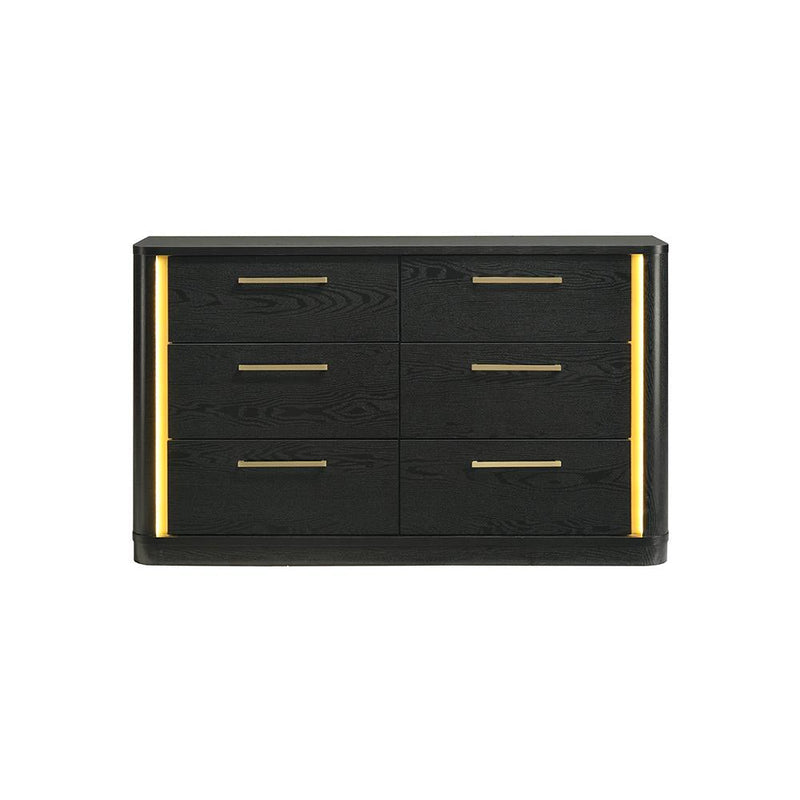 Olen - 6 Drawers Black Dresser with LED Light - B312-D