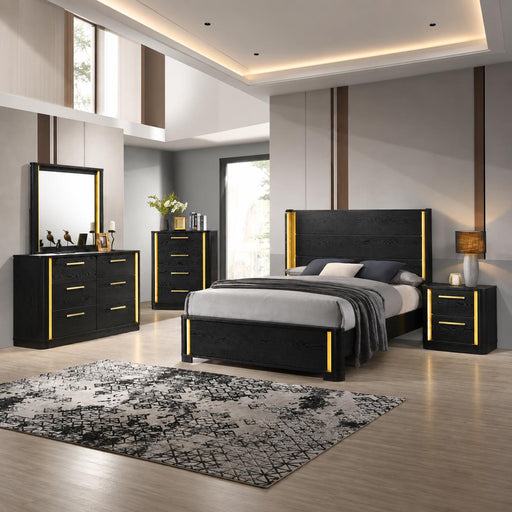 Olen - Black Queen Bed, Dresser, Mirror, Nightstand - B312-QDMN