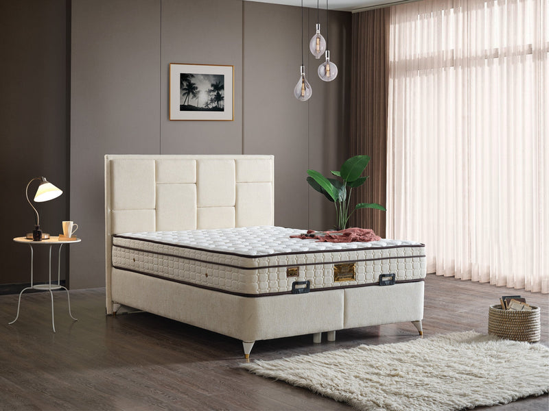 Olimpos Storage Bed With Headboard - Queen in Cream - 200-ELIF-OLI-150-EY234-SB