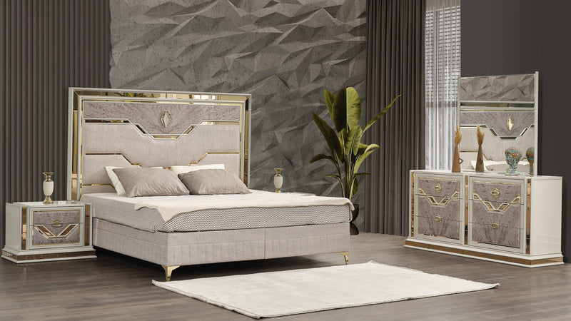 Omari King 4 Pc Bedroom Set in Beige - Omari King 4 Pc Bedroom Set in Beige