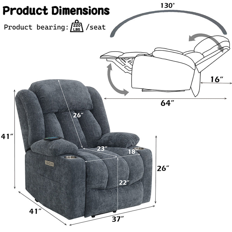 Omarion Power Recliner w/Lift, Heating & Massage - LV02996A