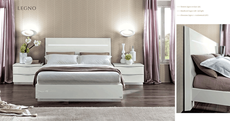 Onda Legno White Bed With Led Lights Queen - Lara FurnitureQueen Bed