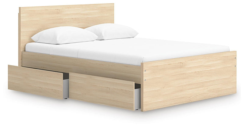 Onita Natural Queen Panel Platform Bed with 1 Side Storage - EB9632B12