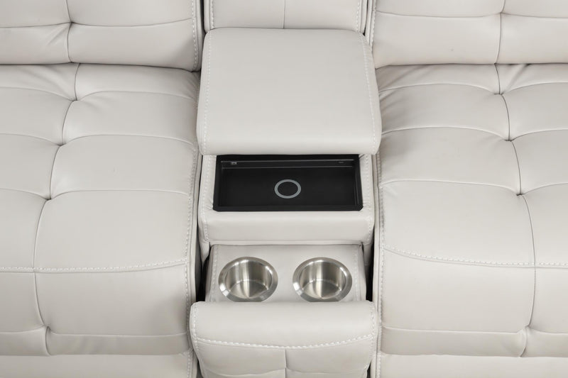 Orion - Ice Power Sectional with Power Recliner LAF and Power Headrest, 2nd Seat Power Reclıner and Power Headrest on LAF, Power Recliner RAF with Power Headrest, Storage Console, Pull-out Cup Holder, Wireless Charger, USB Charger - S407-Sectional