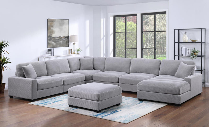 L122 - Violet Gray 7PC (LAF Arm, 3XArmless, Wedge, RAF Chaise, Ottoman) - L122-Gray-7PC W/ Ottoman