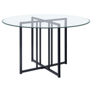 Pace 48-inch Round Glass Top Dining Table Matte Black - 115210BLK
