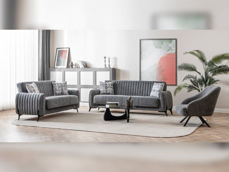 Palermo 4-pieces (Sofa & Loveseat & 2 Chair) Livingroom Set Grey in Grey - 101-PAL-ROM07-3211
