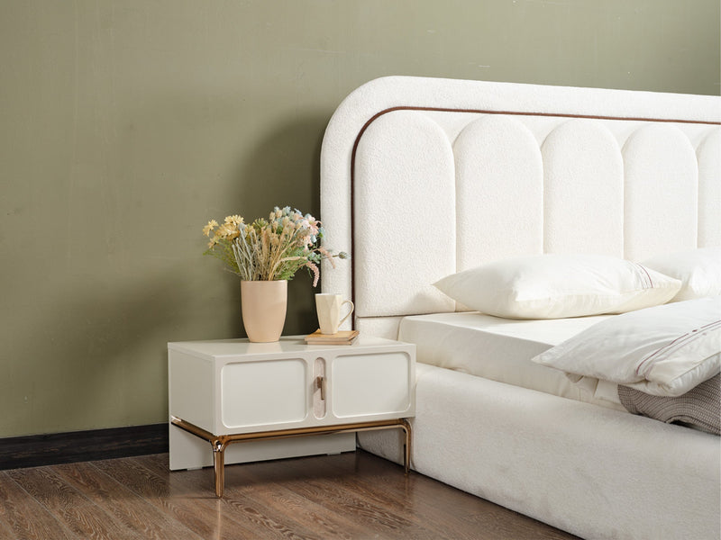 Pamukkale Bedroom (Queen Frame With Headboard & Dresser With Mirror & Ottoman & 2 Nightstand) - 200-ELIF-PAM-A211-QBED-SET
