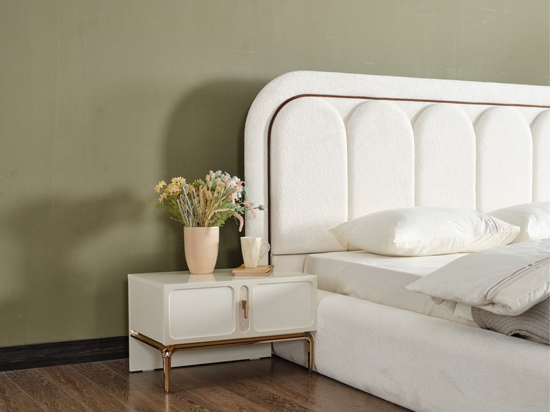 Pamukkale Bedroom (Queen Frame With Headboard & Dresser With Mirror & Ottoman & 2 Nightstand) - 200-ELIF-PAM-A211-QBED-SET