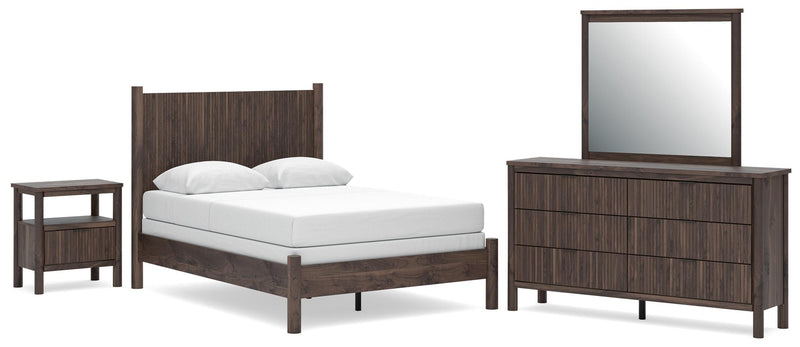 Pamytta Full Panel Bed, Dresser, Mirror and Nightstand in Brown - PKG022706