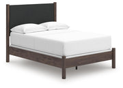 Pamytta Full Upholstered Panel Bed, Dresser, Mirror and Nightstand in Brown - PKG022724
