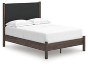 Pamytta Full Upholstered Panel Platform Bed, Dresser, Mirror and Chest in Brown - PKG022689