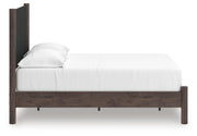 Pamytta Full Upholstered Panel Platform Bed, Dresser, Mirror and Chest in Brown - PKG022689
