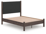 Pamytta Full Upholstered Panel Platform Bed, Dresser, Mirror, Chest and Nightstand in Brown - PKG022690