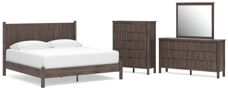 Pamytta King Panel Platform Bed, Dresser, Mirror and Chest in Brown - PKG022743