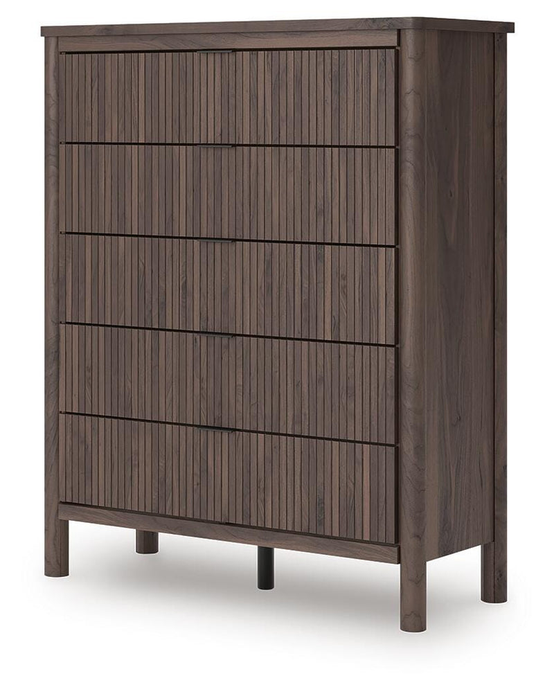 Pamytta King Upholstered Panel Bed, Chest and  Nightstand in Brown - PKG022785