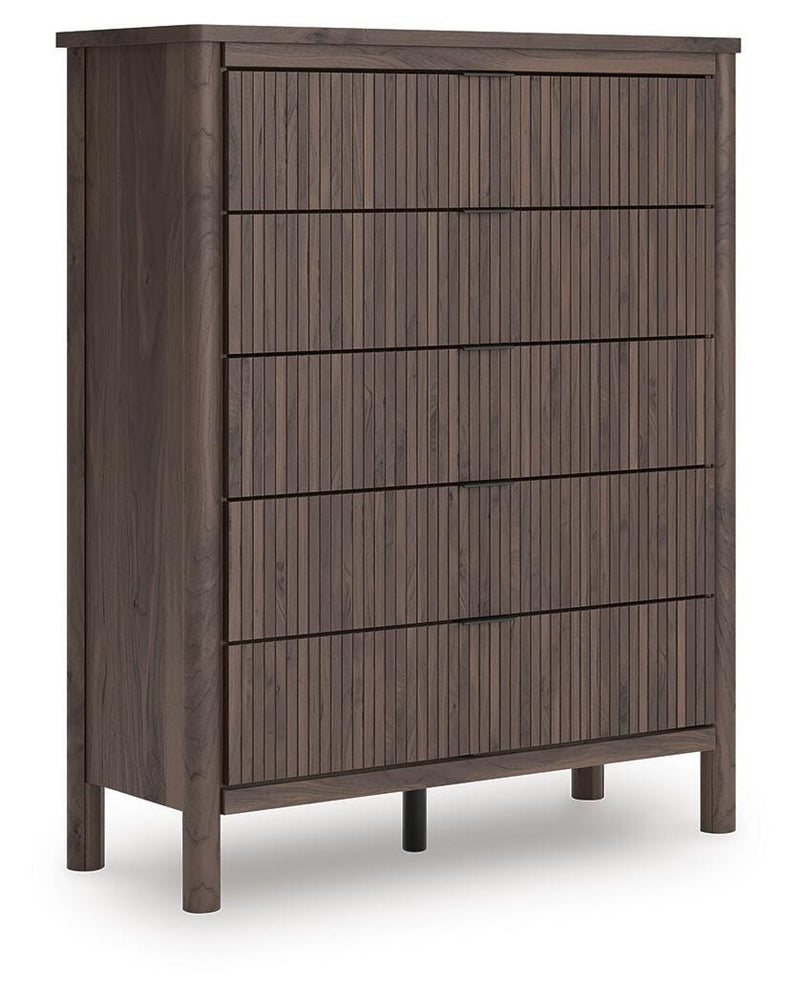 Pamytta King Upholstered Panel Bed, Dresser and Chest in Brown - PKG022784