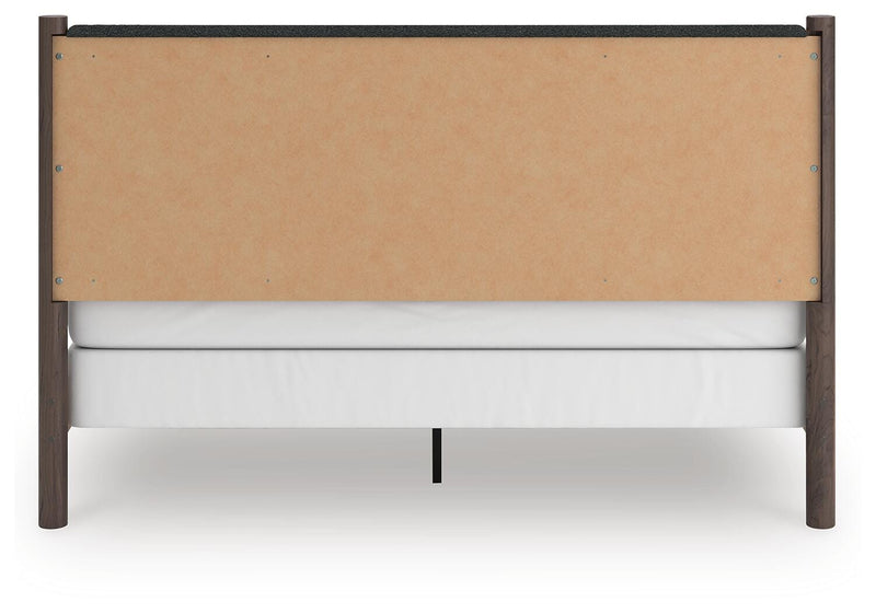 Pamytta King Upholstered Panel Bed, Dresser, Mirror, Chest and Nightstand in Brown - PKG022788