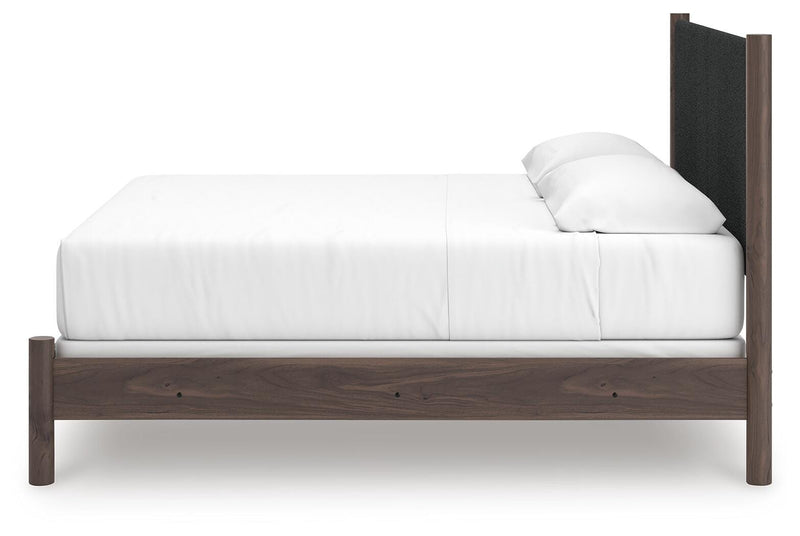Pamytta King Upholstered Panel Bed, Dresser, Mirror, Chest and Nightstand in Brown - PKG022788