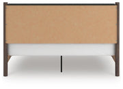 Pamytta King Upholstered Panel Platform Bed, Dresser, Mirror and Nightstand in Brown - PKG022748
