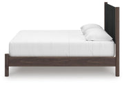 Pamytta King Upholstered Panel Platform Bed, Dresser, Mirror and Nightstand in Brown - PKG022748