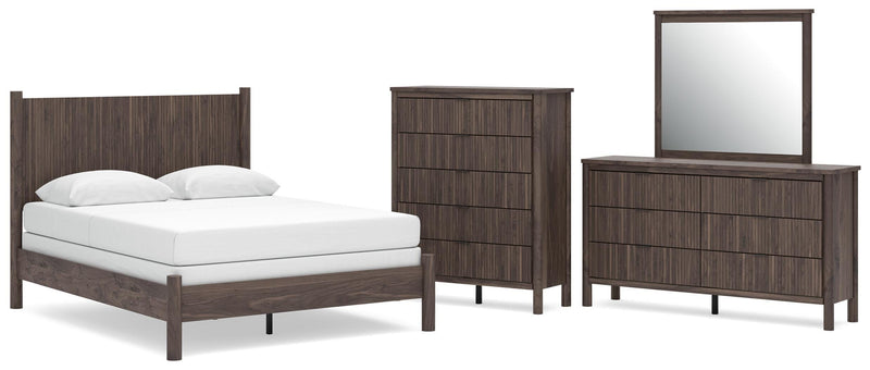 Pamytta Queen Panel Bed, Dresser, Mirror and Chest in Brown - PKG022713