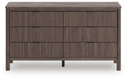Pamytta Queen Upholstered Panel Bed, Dresser and Chest in Brown - PKG022775