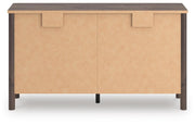 Pamytta Queen Upholstered Panel Bed, Dresser and Chest in Brown - PKG022775