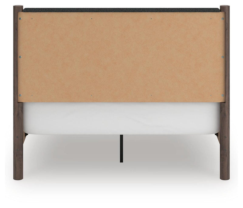 Pamytta Queen Upholstered Panel Bed, Dresser, Mirror and Chest in Brown - PKG022731