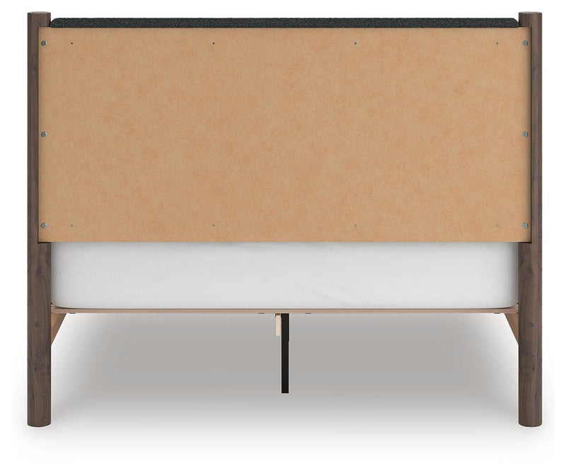 Pamytta Queen Upholstered Panel Platform Bed and Dresser in Brown - PKG022697