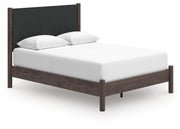Pamytta Queen Upholstered Panel Platform Bed, Dresser, Mirror and Chest in Brown - PKG022695