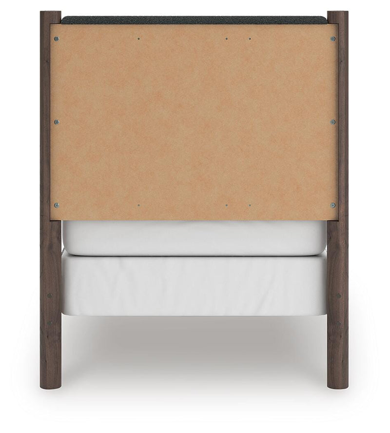Pamytta Twin Upholstered Panel Bed and Dresser in Brown - PKG022721