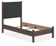 Pamytta Twin Upholstered Panel Bed, Dresser and Nightstand in Brown - PKG022722