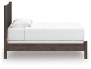 Pamytta Twin Upholstered Panel Bed, Dresser, Mirror and Nightstand in Brown - PKG022718