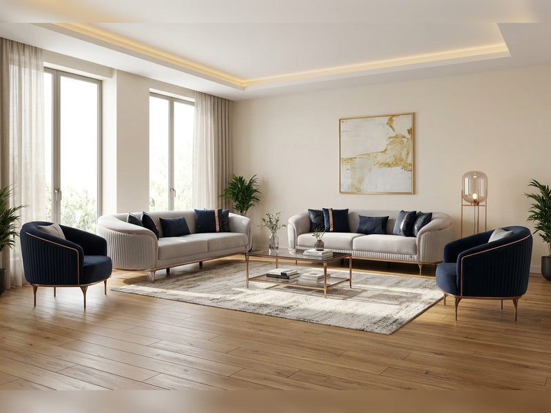 Pandora 4-pieces (2 Sofa & 2 Chair) Livingroom Set Cream - Anthracite in Cream-Anthracite - 101-PAN-16890-26890-3311