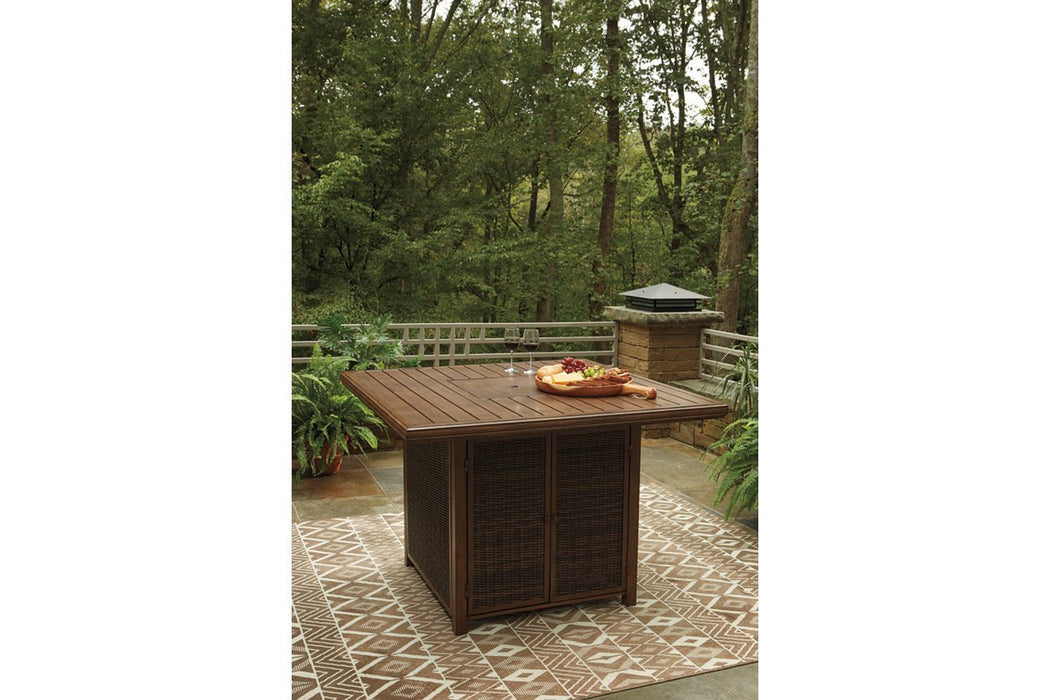 Paradise Trail Medium Brown Bar Table with Fire Pit - Gate FurnitureOutdoor Table