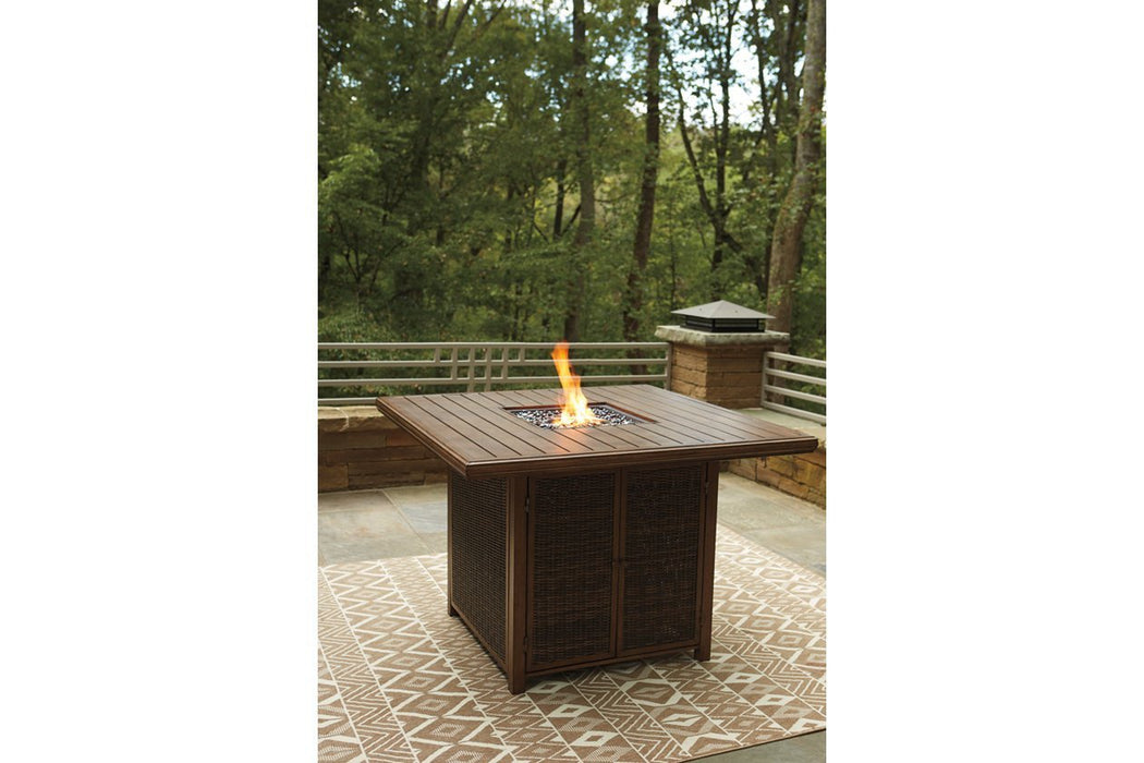 Paradise Trail Medium Brown Bar Table with Fire Pit - Gate FurnitureOutdoor Table