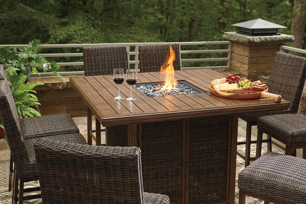 Paradise Trail Medium Brown Bar Table with Fire Pit - Gate FurnitureOutdoor Table