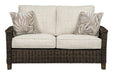 Paradise Trail Medium Brown Loveseat with Cushion - Gate FurnitureOutdoor Loveseat