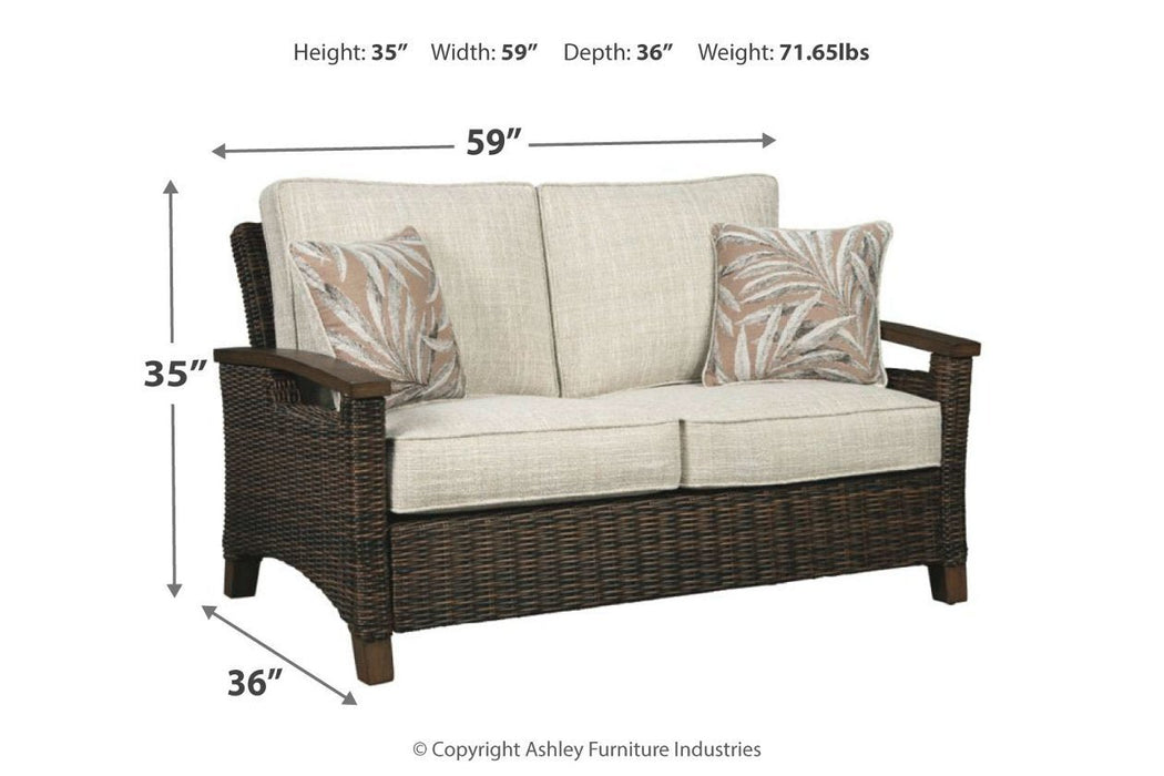 Paradise Trail Medium Brown Loveseat with Cushion - Gate FurnitureOutdoor Loveseat