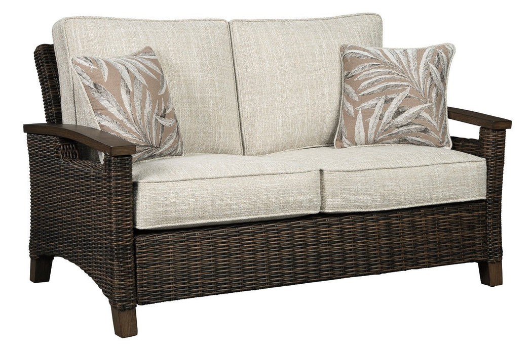 Paradise Trail Medium Brown Loveseat with Cushion - Gate FurnitureOutdoor Loveseat
