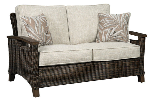Paradise Trail Medium Brown Loveseat with Cushion - Gate FurnitureOutdoor Loveseat