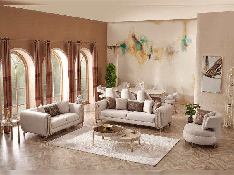 Paris 3-pieces (Sofa & Loveseat & Chair) Livingroom Set Cream in Cream - 101-PAR-ZEG02-321