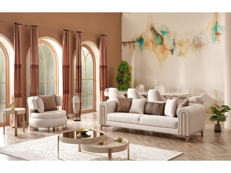 Paris 3-pieces (Sofa & Loveseat & Chair) Livingroom Set Cream in Cream - 101-PAR-ZEG02-321