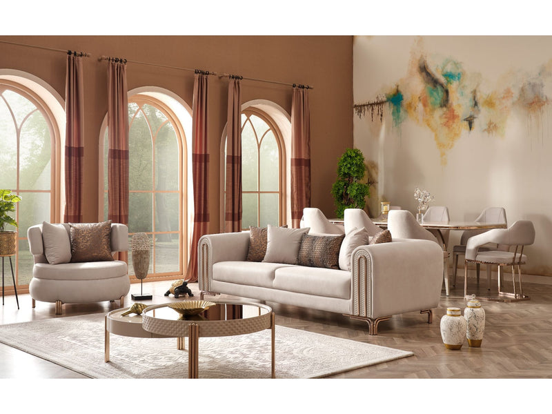 Paris 3-pieces (Sofa & Loveseat & Chair) Livingroom Set Cream in Cream - 101-PAR-ZEG02-321