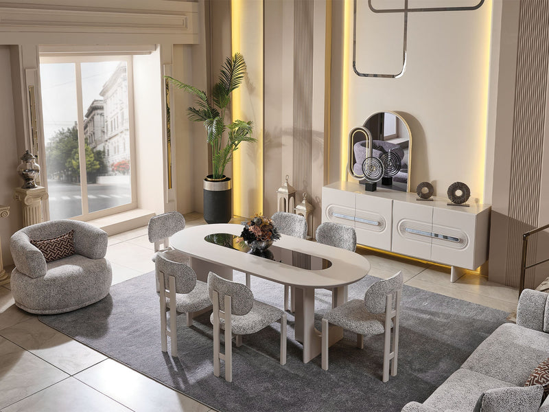 Parma Diningroom (Consol With Mirror & Dining Table & 6 Dining Chair) - 115-PARM-DT-6-SET