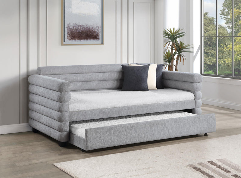 Patricia Boucle Upholstered Twin Day Bed with Trundle Grey  - 300718