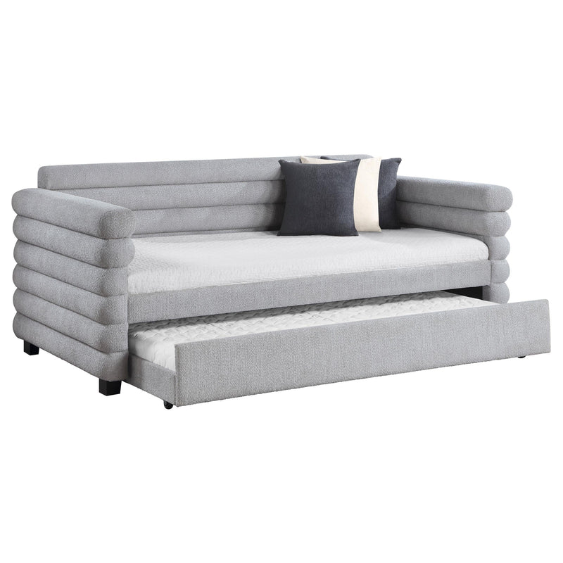 Patricia Boucle Upholstered Twin Day Bed with Trundle Grey  - 300718
