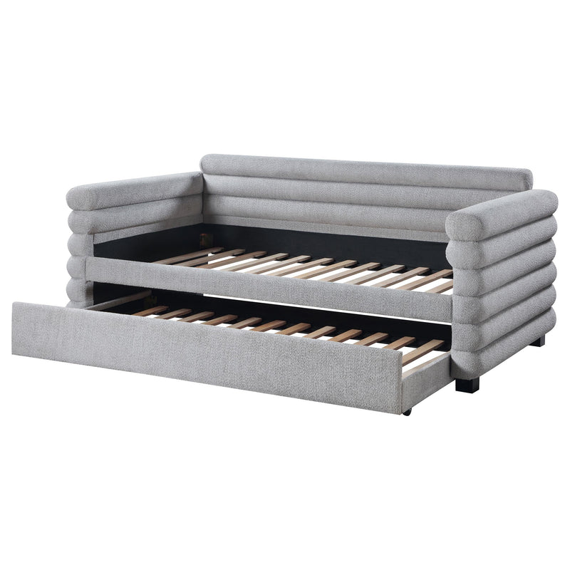 Patricia Boucle Upholstered Twin Day Bed with Trundle Grey  - 300718