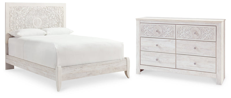 Paxberry Queen Panel Bed with Dresser in Whitewash from Ashley - Lara Furniture